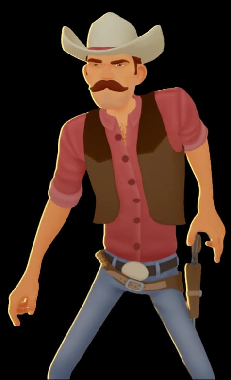 A Quickdraw Royale gunslinger, hand hovering over his holster